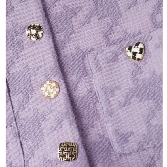 SET Mango Houndstooth Blazer Jacket Skirt Buttons Lilac New - Picture 7 of 11